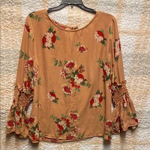 Wishful Park Floral Print Women's Top - Tan